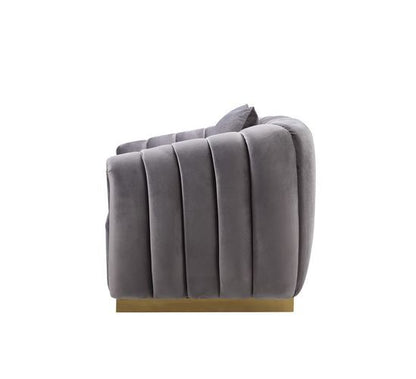 Elchanon - Loveseat With 2 Pillows - Gray Velvet & Gold