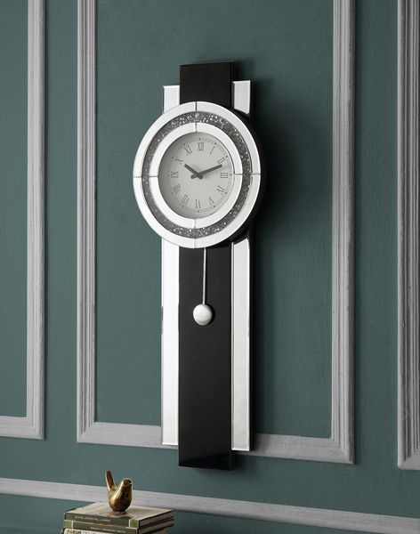 Noralie - Wall Clock - Black, Mirrored & Faux Diamonds