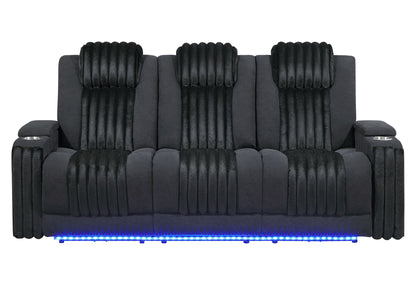 U8000 - Power Reclining Sofa With Power Headrest, Dropdown Table With Wood Trim & Reading Light & LED Light - Black