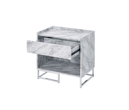 Azrael - Accent Table - White Printed Faux Marble & Chrome