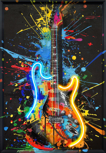 Neon Splash Guitar - 25" x 37" Framed Wall Art