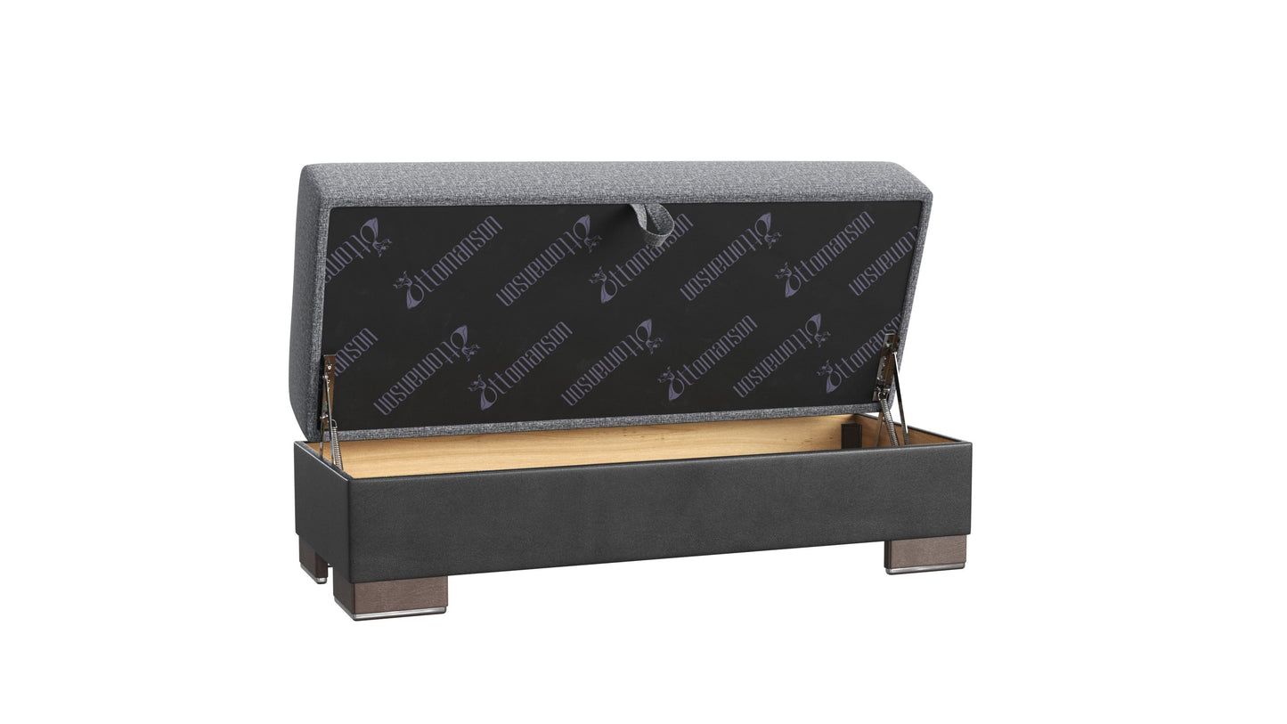 Ottomanson Armada X - Upholstered Convertible Wood Trimmed Ottoman With Storage