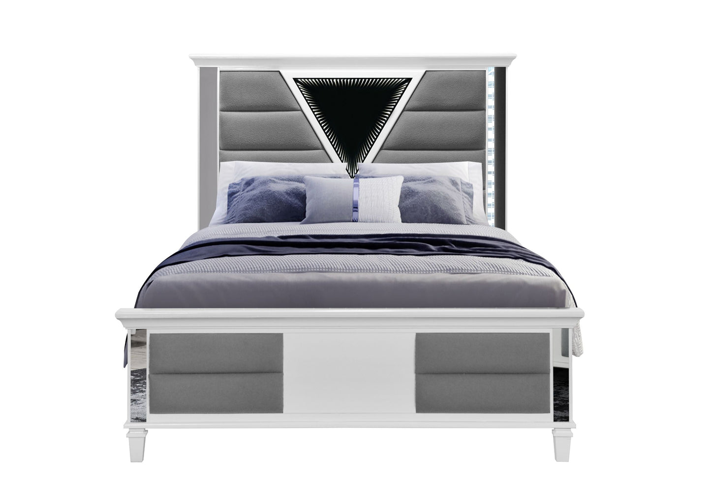 Marco - Queen Bed With LED 3D Mirror - Metallic White