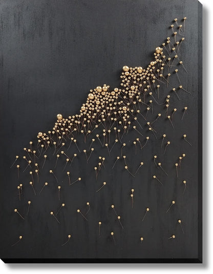 Golden Cluster Drift - 36" x 48" Framed Wall Art - Black