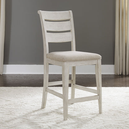Farmhouse Reimagined - Ladder Back Upholstered Counter Chair - White