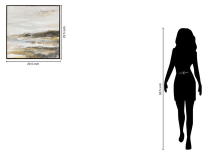 "Tranquil Horizon II" Hand-Embellished Canvas In Frame - Earthy Tones / Blue