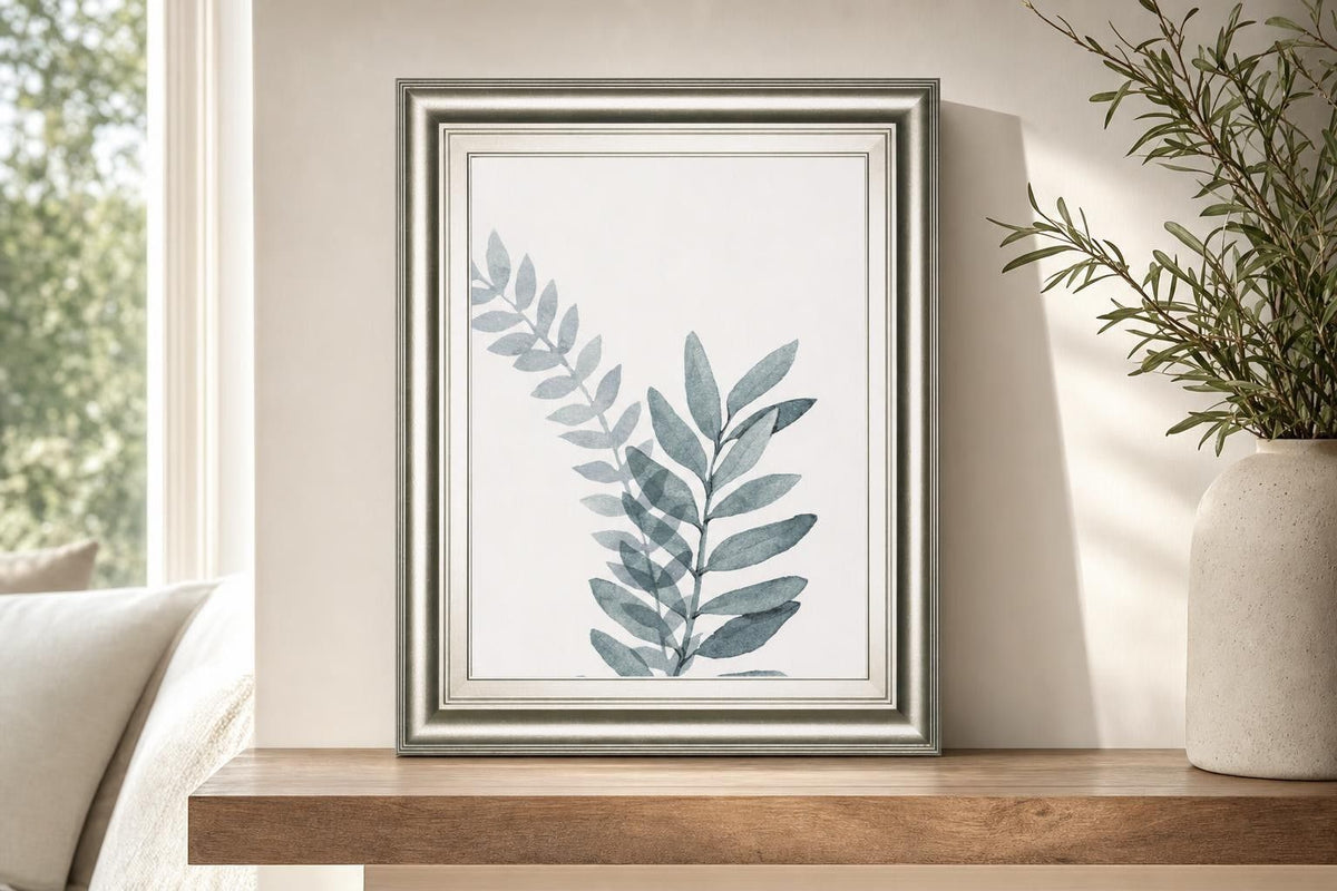22x26 Blue Botanical Wash II By Conrad Knutsen - Silver