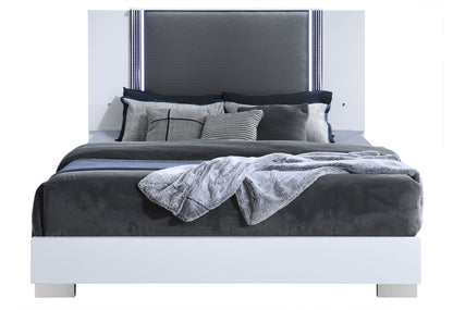 Ylime - King Bed With LED - Smooth White / Dark Gray