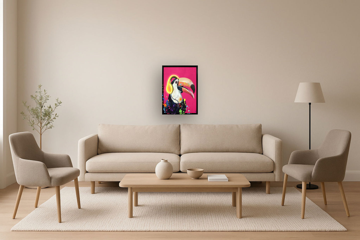 Neon Toucan Groove - 21" x 29" Framed Wall Art