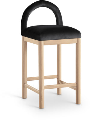 Conrad - Velvet Counter Stool With Natural Legs