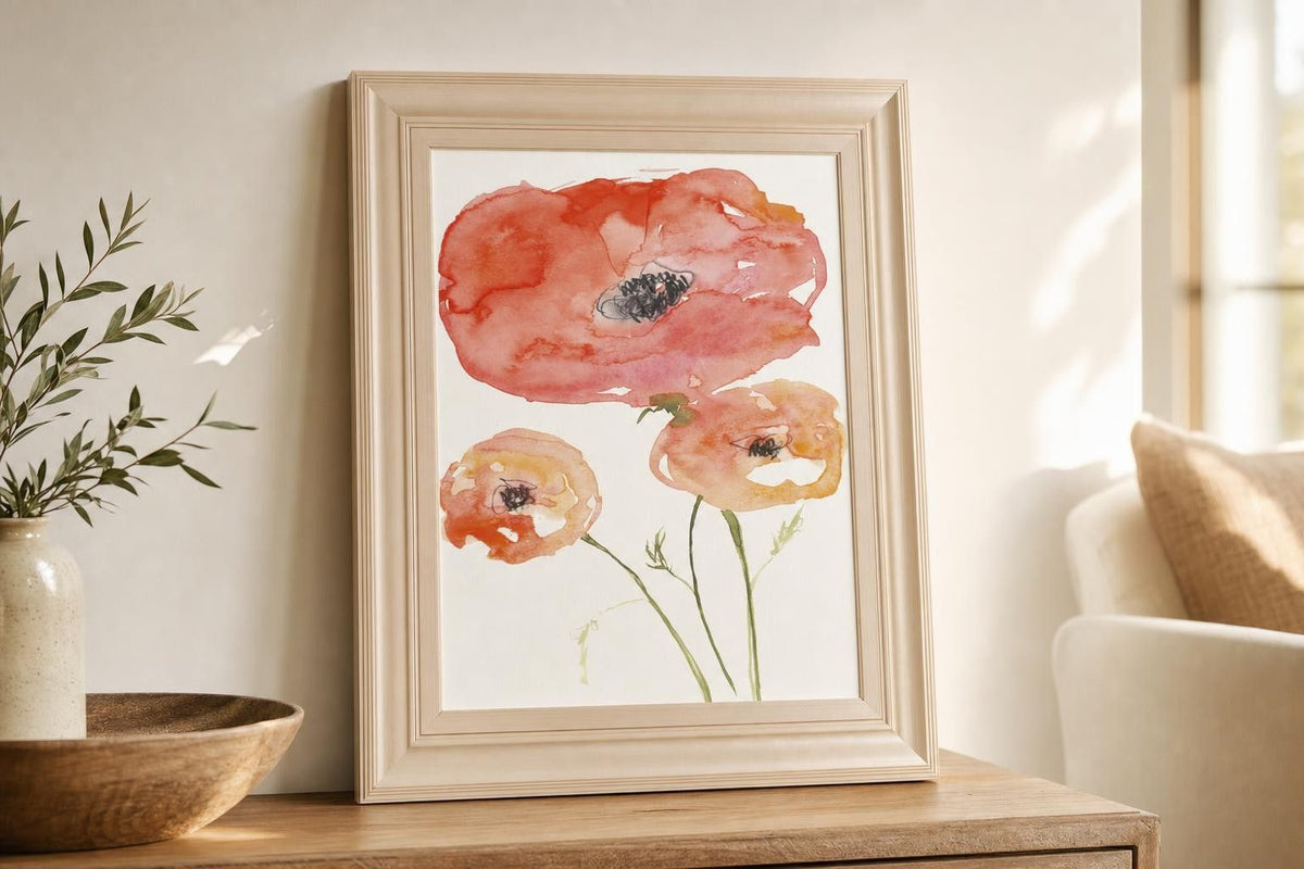 22x26 Neon Poppies II By Jennifer Goldberger - Red