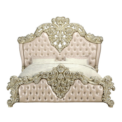 Vatican - Eastern King Bed - Synthetic Leather, Light Gold & Champagne Silver
