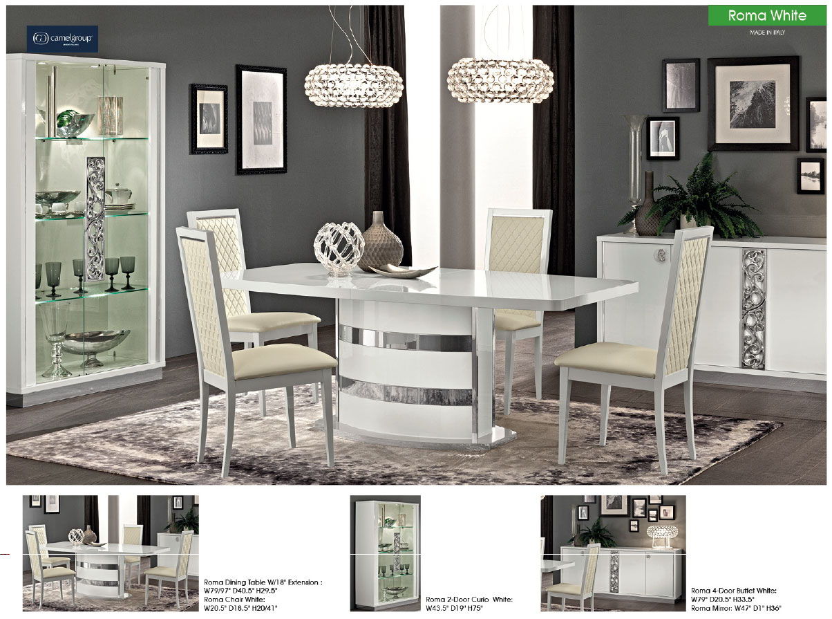 Roma - Dining Table - White / Pearl Silver