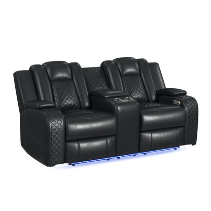 Carlo - Power Motion Loveseat With Power Headrest, Console And LED - Pebble Black