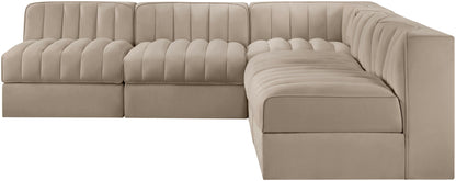 Rummi - Armless Velvet Performance Fabric Upholstered 5 Piece Modular Sectional