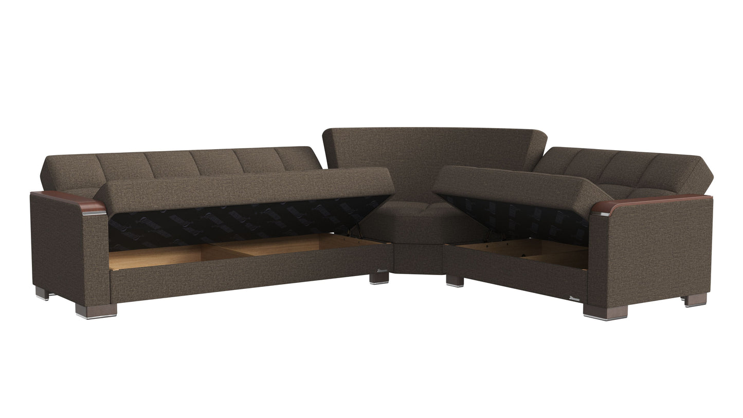 Ottomanson Armada X - Upholstered Convertible Wood Trimmed Sectional With Storage - Polyester