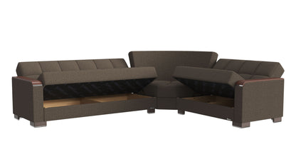 Ottomanson Armada X - Upholstered Convertible Wood Trimmed Sectional With Storage - Polyester