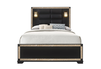 Blake - Queen Bed With Lamps - Black / Gold