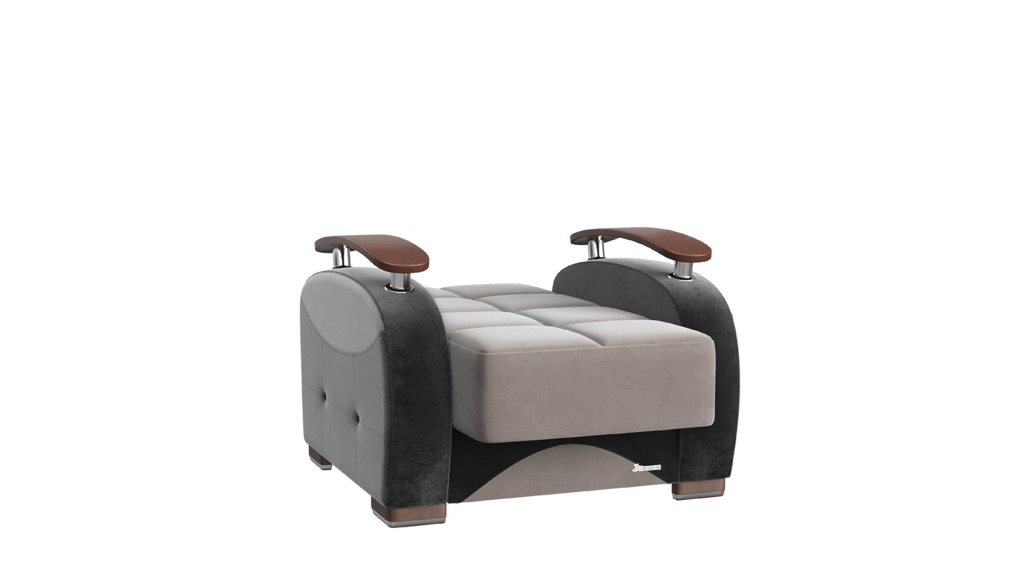 Ottomanson Yafah - Upholstered Convertible Armchair With Storage - Gray