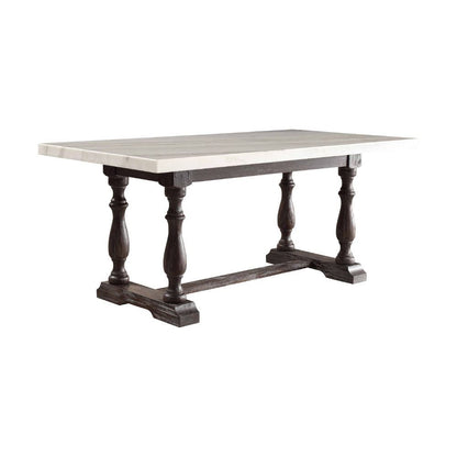 Gerardo - Dining Table - White Marble & Weathered Espresso - 31"