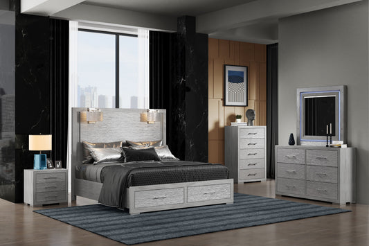 Tiffany - 4 Piece King Bedroom Set (King Bed, Dresser, Mirror And Nightstand) - Silver