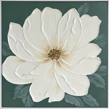 Ivory Bloom I Hand-Painted Canvas In Frame - Green / Ivory