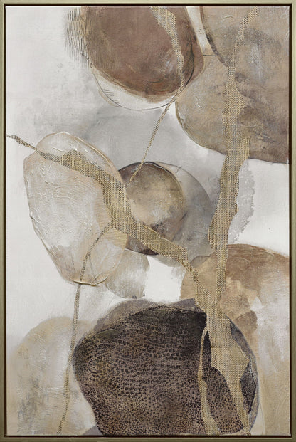 "Ethereal Whispers II" Hand-Embellished Canvas In Frame - Beige / Brown / Gold