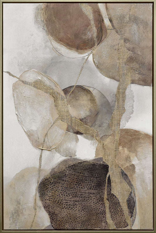 "Ethereal Whispers II" Hand-Embellished Canvas In Frame - Beige / Brown / Gold