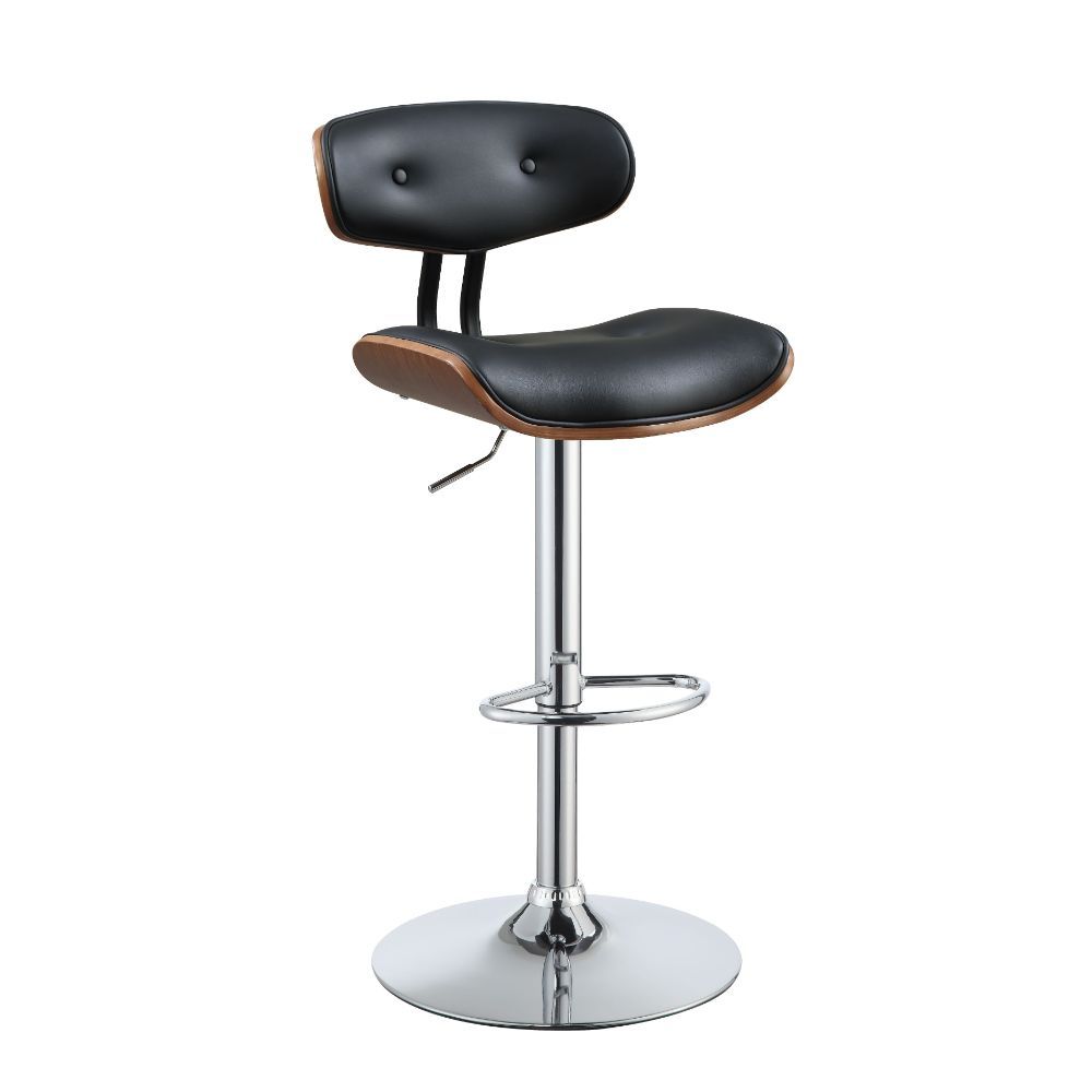 Camila - Stool - Black PU & Walnut - 46"