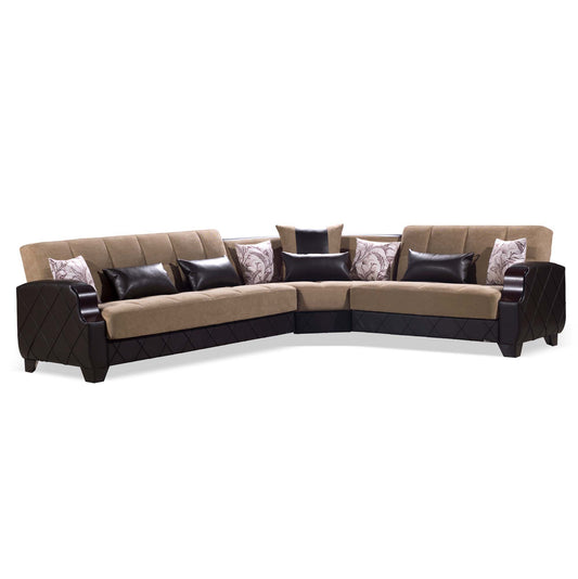 Ottomanson Molina - Convertible Sectional With Storage - Beige & Brown