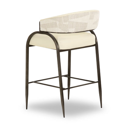 Tatum - Vegan Leather And 2-Tone Jacquard Counter Stool - Cream