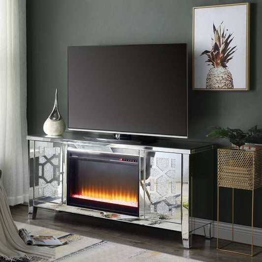 Noralie - 28" TV Stand With Fireplace - Mirrored & Faux Diamonds