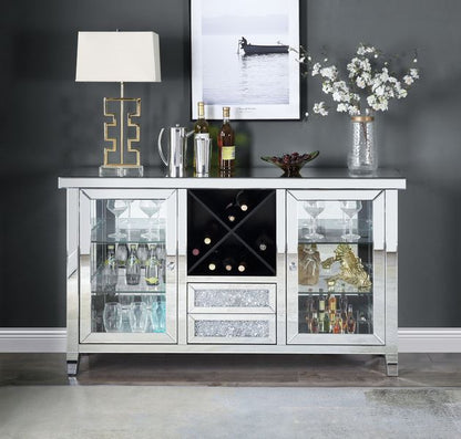 Noralie - 36" Wine Cabinet With LED - Mirrored & Faux Diamonds