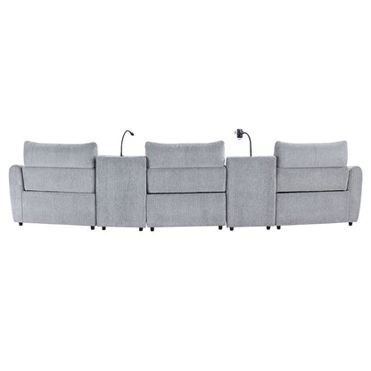 Fullar - Modular Console With Speaker & Cup Holder - Light Gary Chenille