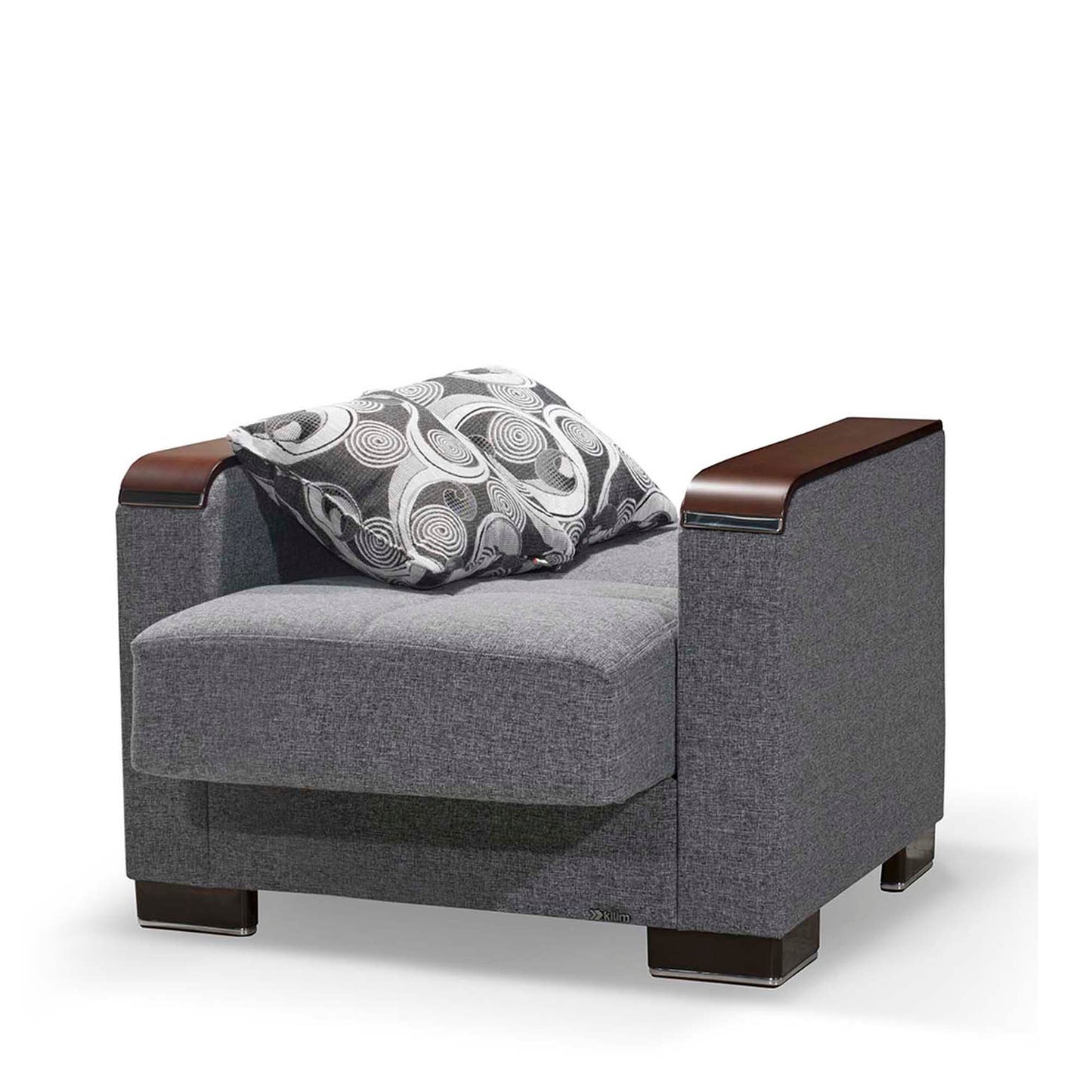 Ottomanson Armada X - Upholstered Convertible Wood Trimmed Armchair With Storage - Polyester