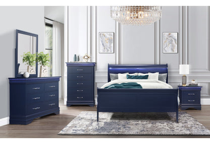 Charlie - 4 Piece King Bedroom Set (King Bed With LED, Dresser, Mirror, Nightstand) - Blue