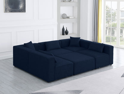 Cube - Modular Sectional 6 Piece - Navy - Fabric