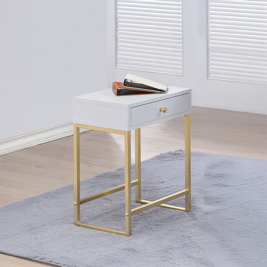 Coleen - Accent Table - White & Brass