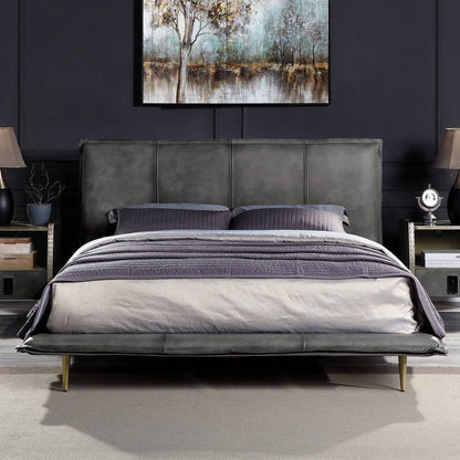 Metis - Eastern King Bed - Gray Top Grain Leather