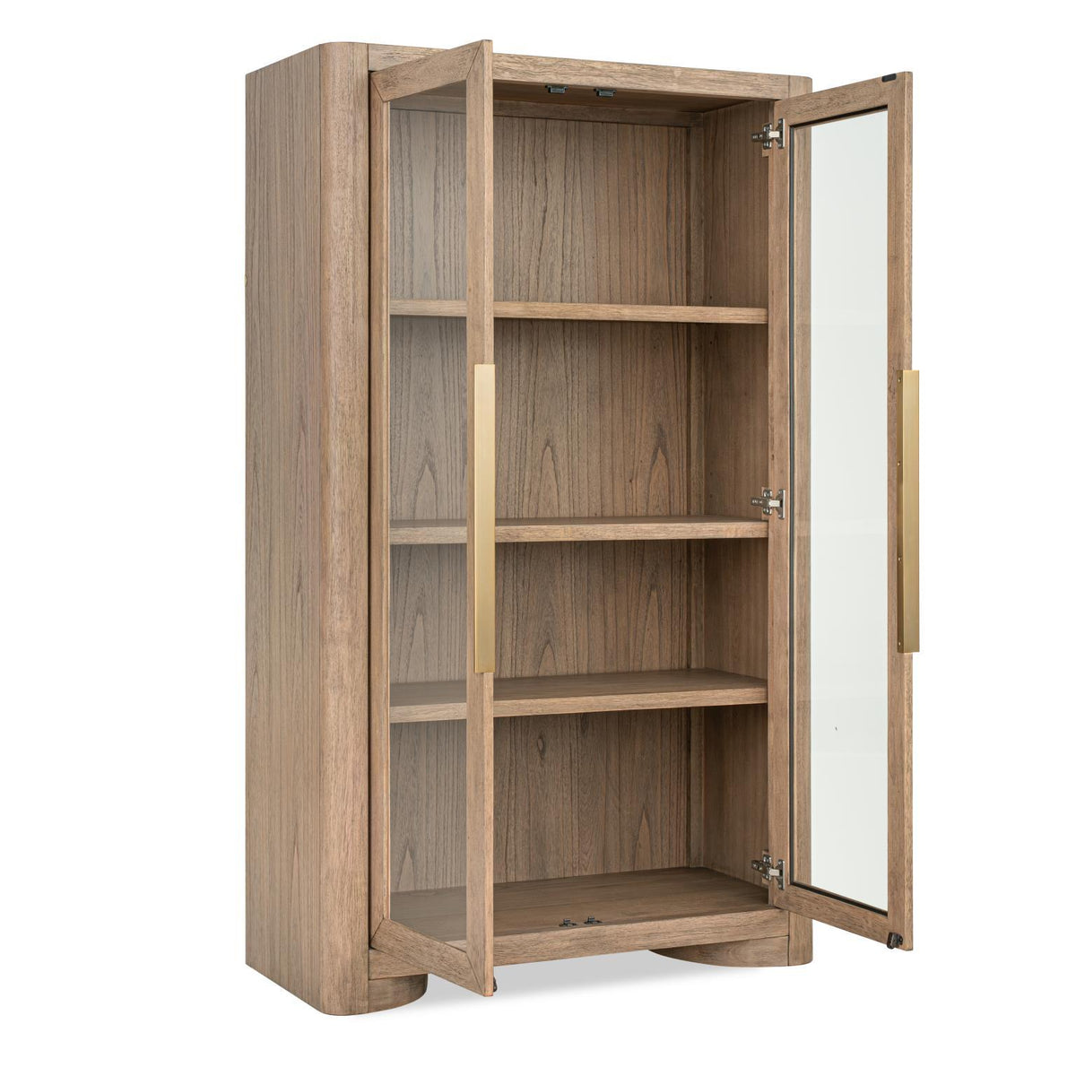 Alden - Display Cabinet (2 Glass Doors, 3 Adjustable Wood Shelves, LED Touch Lighting) - Stonewashed