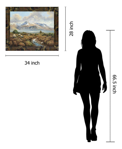 Woolly Grazing Vista - 28" x 34" Framed Wall Art - Light Brown
