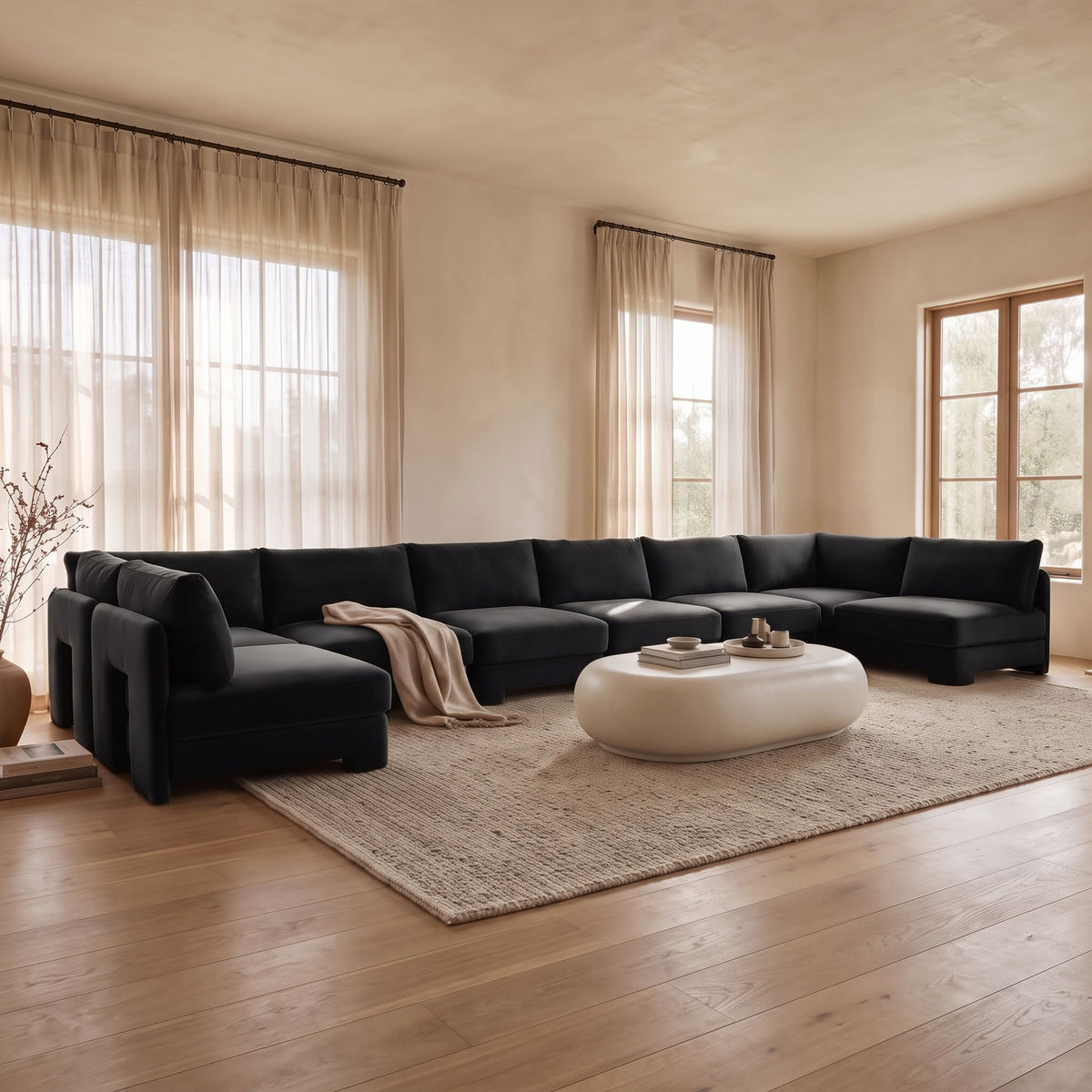 Hammond - Velvet Performance Fabric Upholstered 8 Piece U-Shaped Armless Sectional - Beige