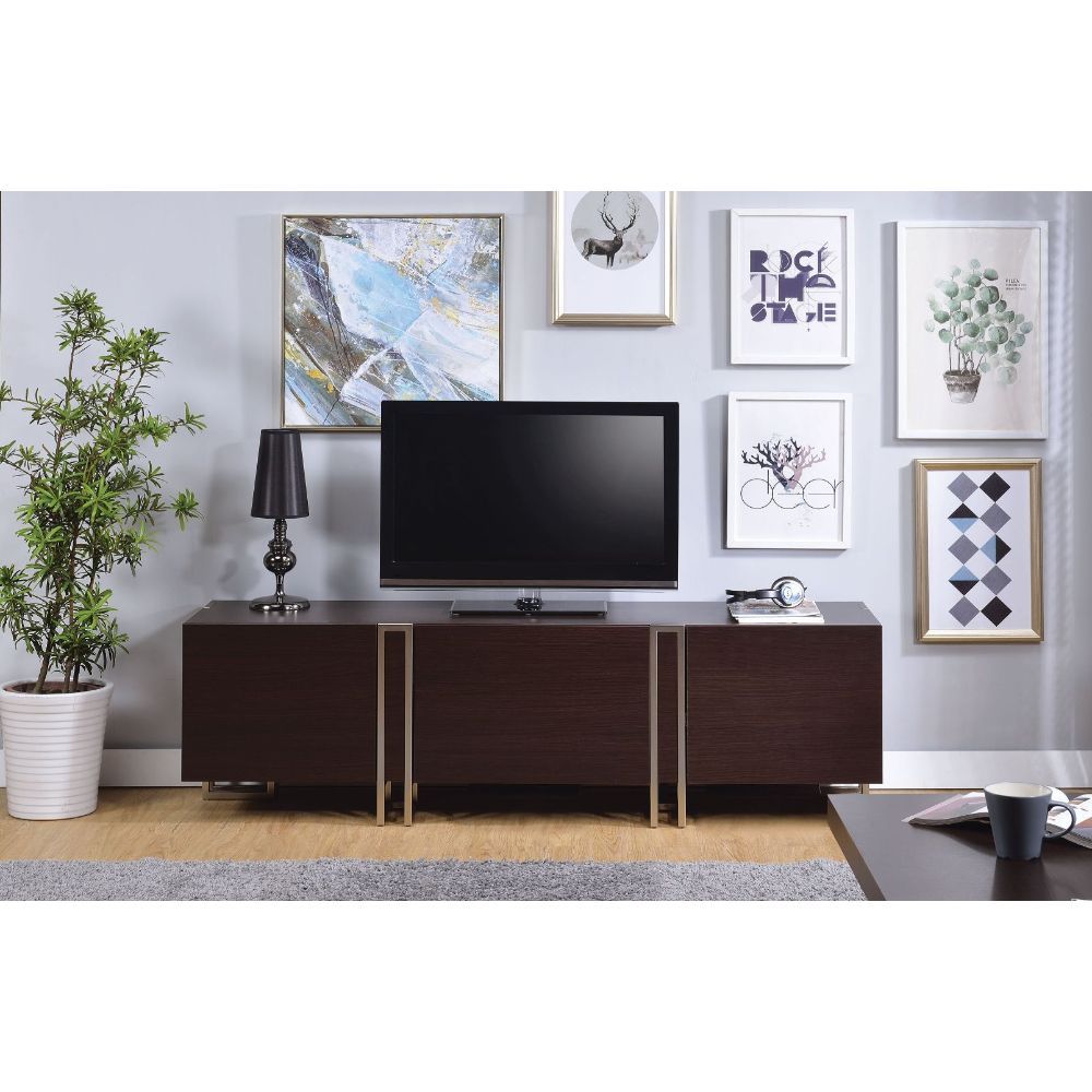 Cattoes - TV Stand - Dark Walnut & Nickel