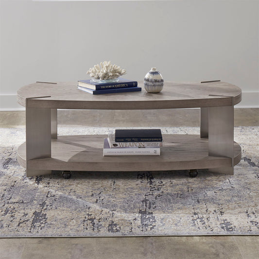 Harlow - Oval Cocktail Table - Sandstone & Satin Nickel