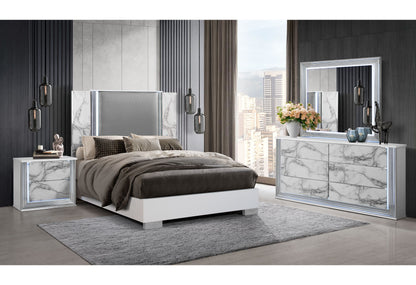 Ylime - Queen Bed With LED - White Marble