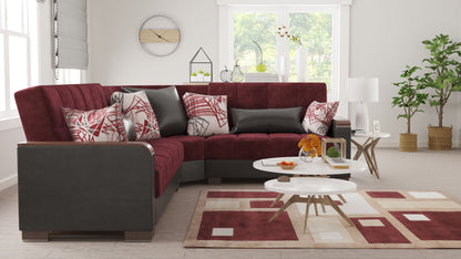 Ottomanson Armada X - Upholstered Convertible Wood Trimmed Sectional With Storage - Microfiber