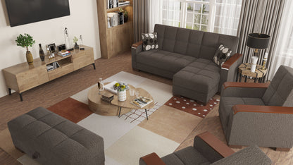 Ottomanson Armada X - Upholstered Convertible Wood Trimmed Ottoman With Storage