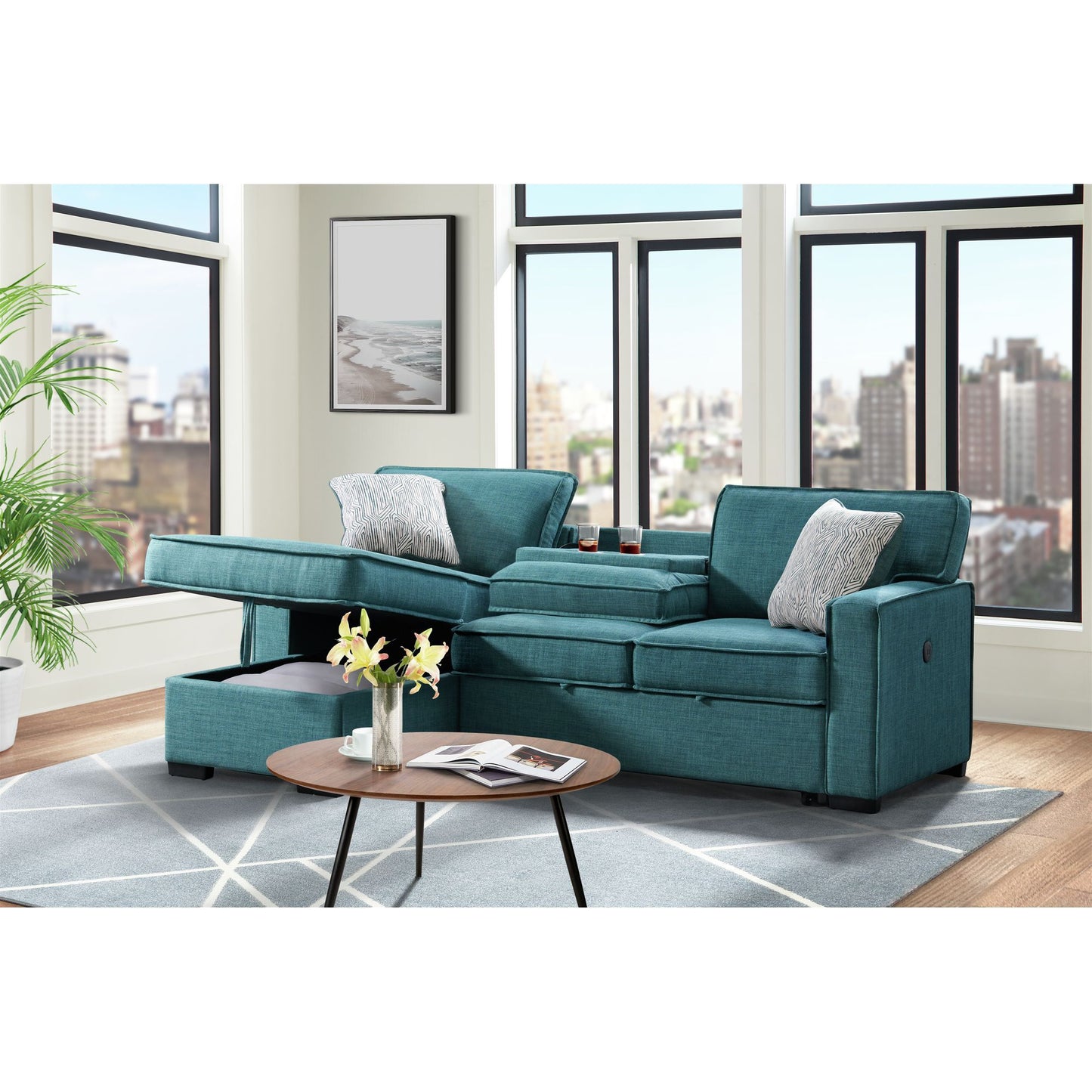 Caracas - Sectional Sleeper Chofa With Pull Bed, Drop Table & USB