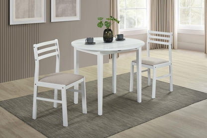 Bucknell - 3 Piece Round Drop Leaf Dining Table Set - White
