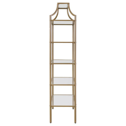 Serena - 5-Tier Tempered Glass Shelves Bookcase - Matte Gold